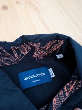 Jack & Jones Originals Navy Blue Shirt with Rust Leaf Trim - 100% Cotton